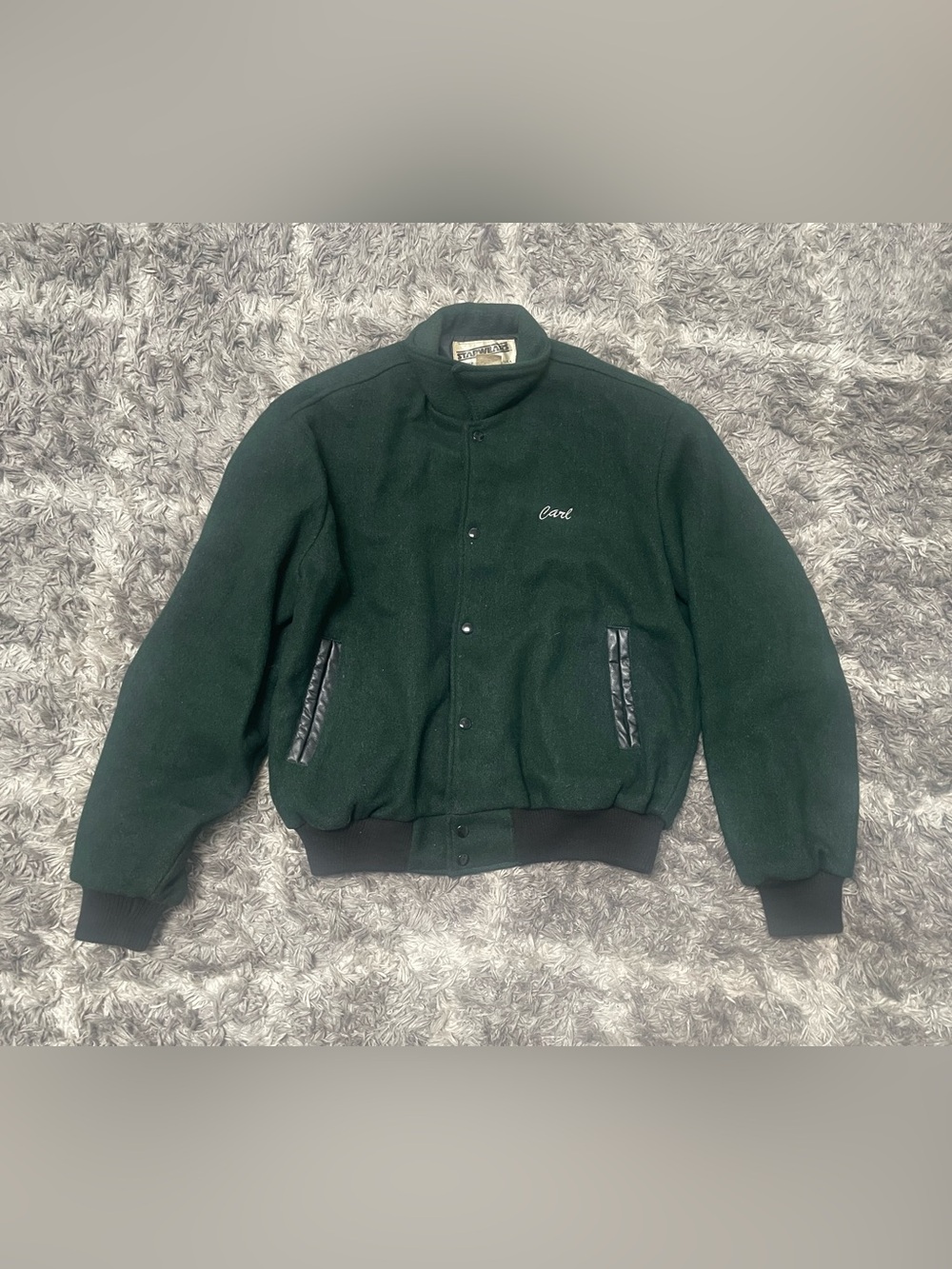 Vintage Starwears Style 601 Green Wool Varsity Bomber Jacket X-Large